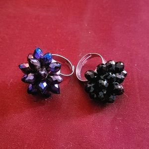 Two Adjustable Sparkling Beaded Rings. Black Ring & Purple Ring